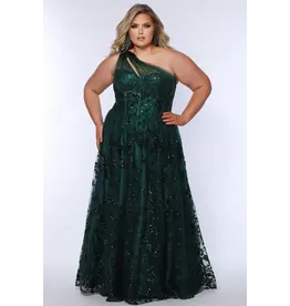 One shoulder tulle sequin corset a-line TE2529