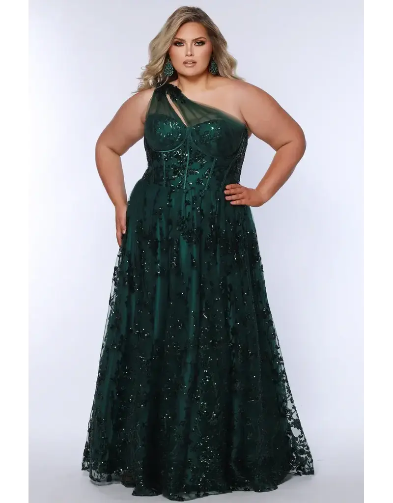 One shoulder tulle sequin corset a-line TE2529