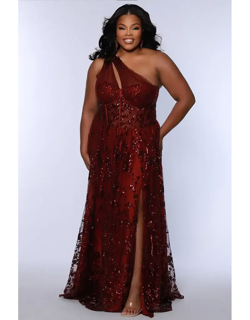 One shoulder tulle sequin corset a-line TE2529