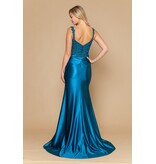 Lace beaded tank fitted rouched gown w/slit 2526160