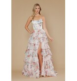 Strapless corset chiffon print ruffle 2526180