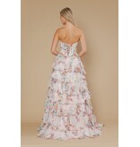 Strapless corset chiffon print ruffle 2526180