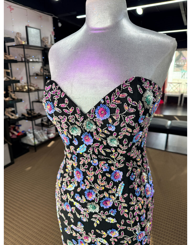 PAUL REKHI Strapless sweatheart neck fitted gown w/slit 1028