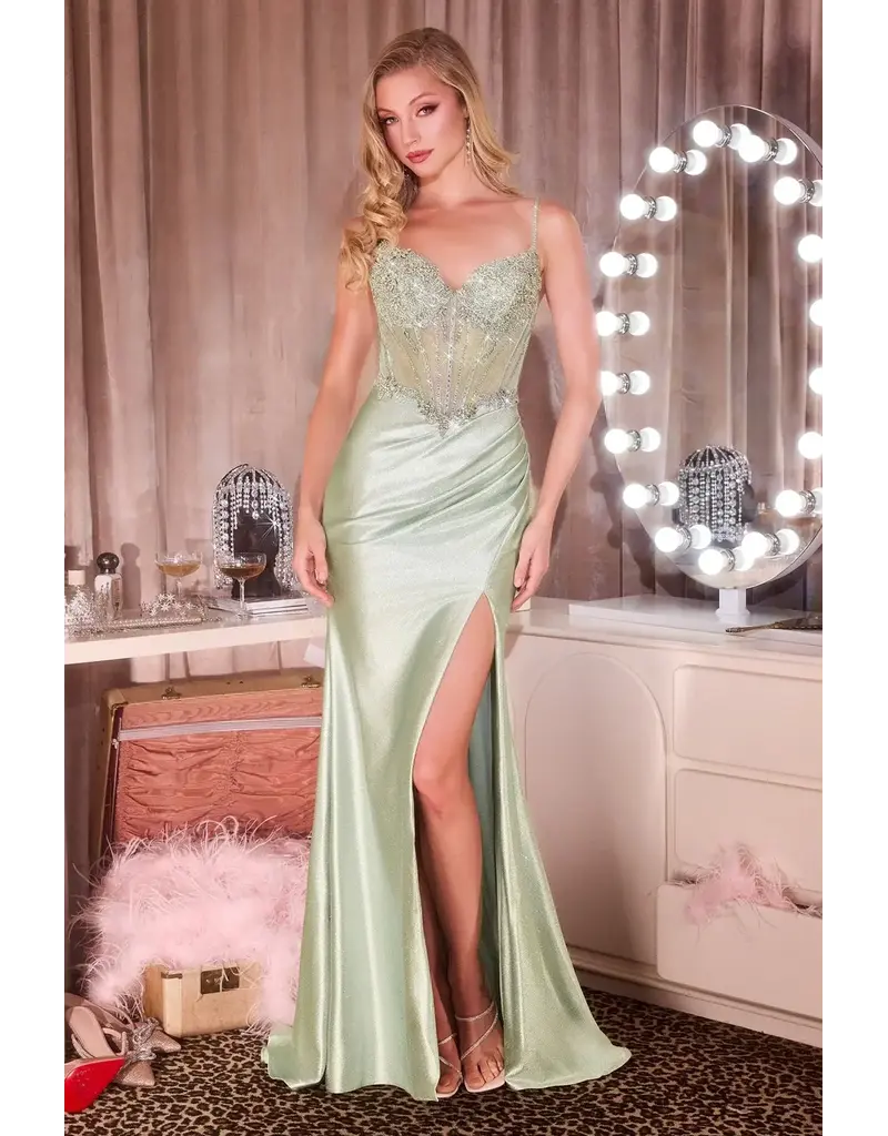 Ladivine Spaghetti strap beaded corset bodice glitter jersey skirt CC26408