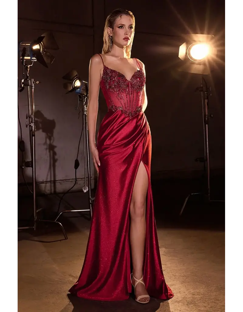 Ladivine Spaghetti strap beaded corset bodice glitter jersey skirt CC26408