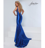 Tank beaded deep v-neck fit n flare open back gown w/slit 3205