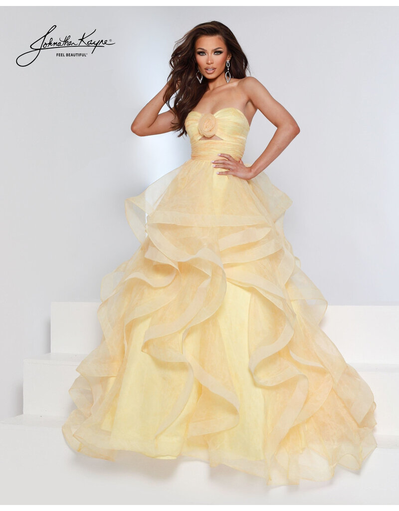 Strapless ruffle print  ballgown 3271