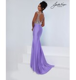 Fitted, beaded bodice, keyhole back, jersey with slit 3220