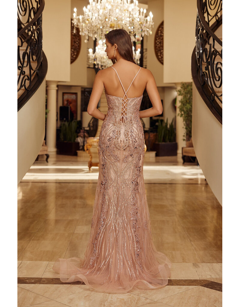 Spaghetti strap glitter tulle fitted beaded corset C126849