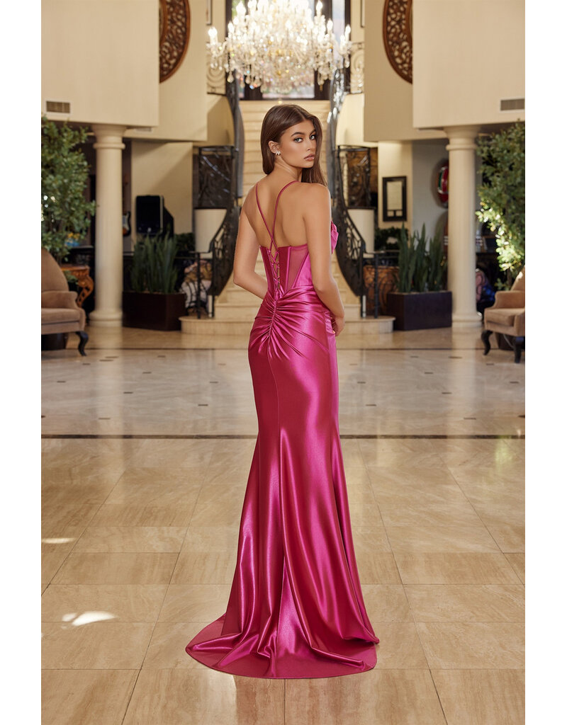 Spaghetti strap corset side sheer fitted gown w/slit R126813