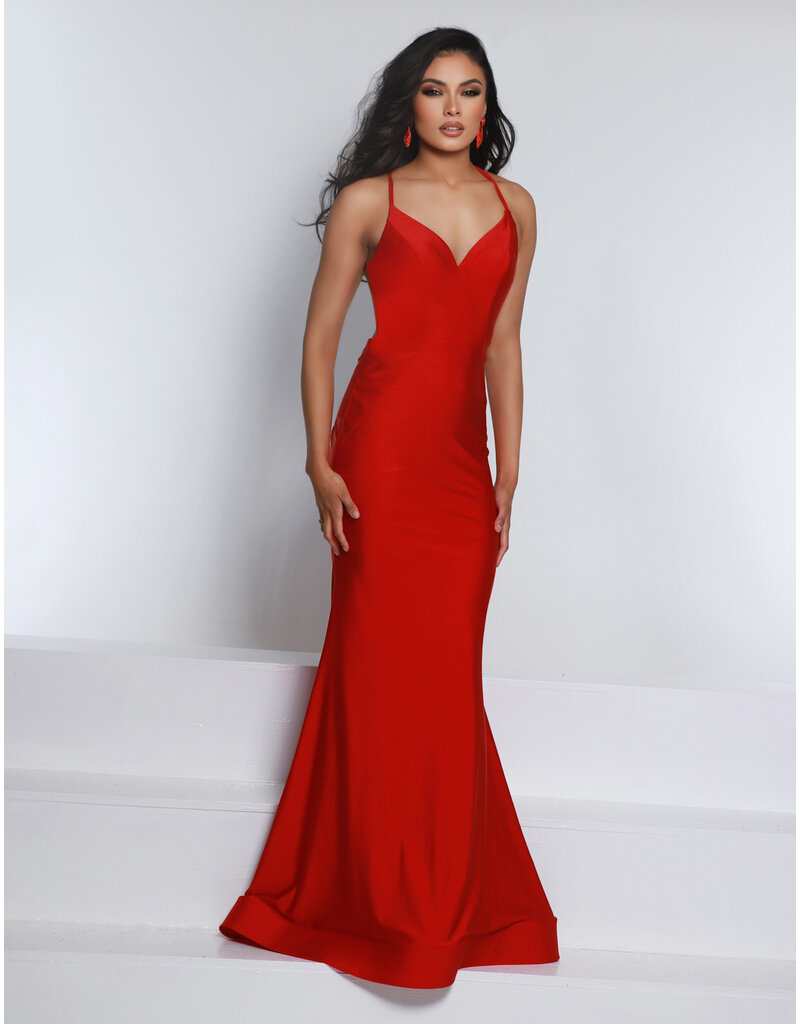 KATE PARKER Fit n flare jersey v-neck open back gown 25939