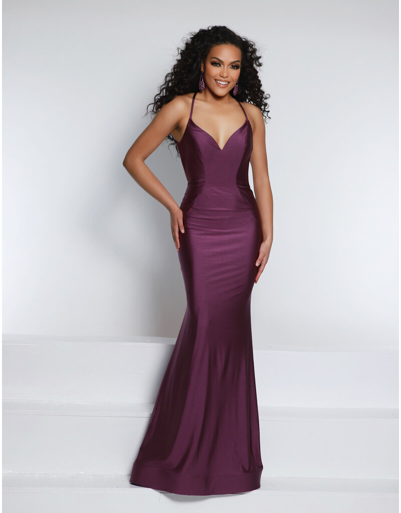 KATE PARKER Fit n flare jersey v-neck open back gown 25939