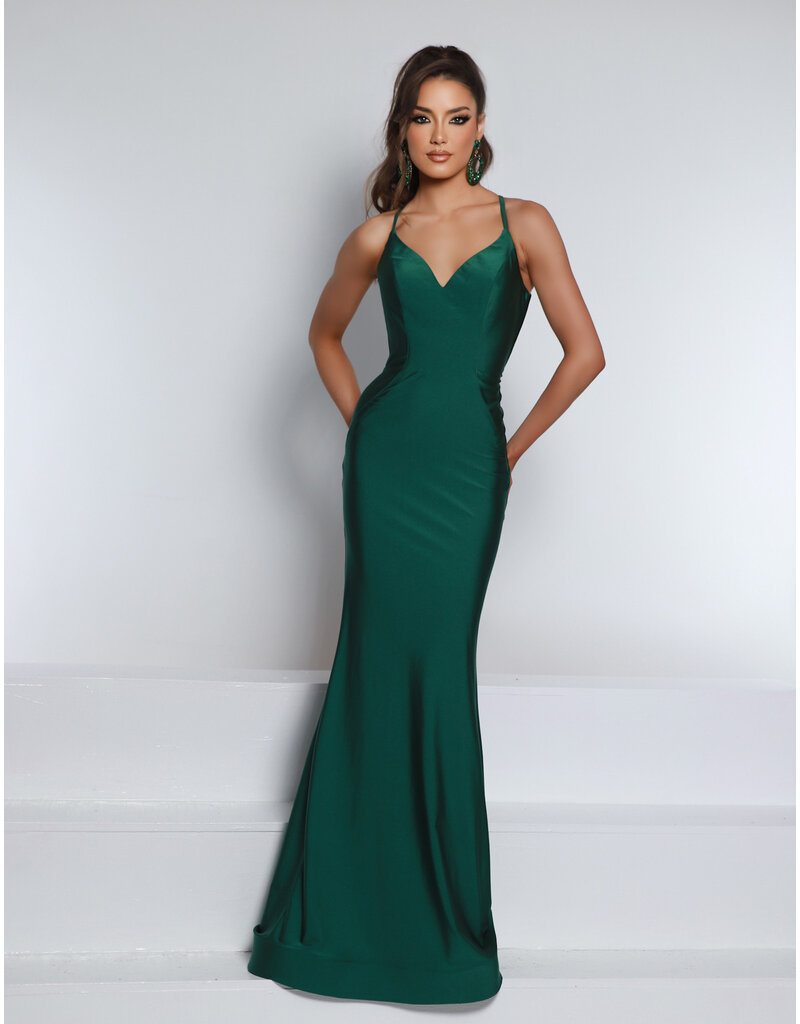 KATE PARKER Fit n flare jersey v-neck open back gown 25939