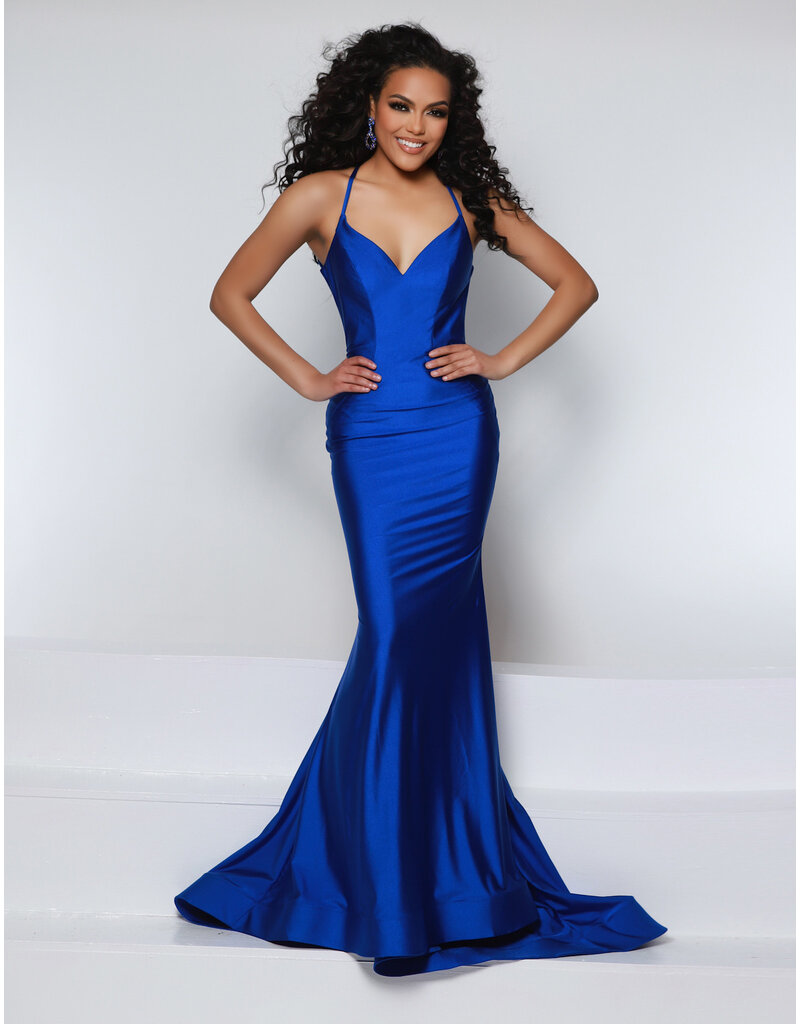 KATE PARKER Fit n flare jersey v-neck open back gown 25939