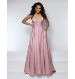 KATE PARKER Spaghetti strap shimmer satin a-line criss cross back 25942