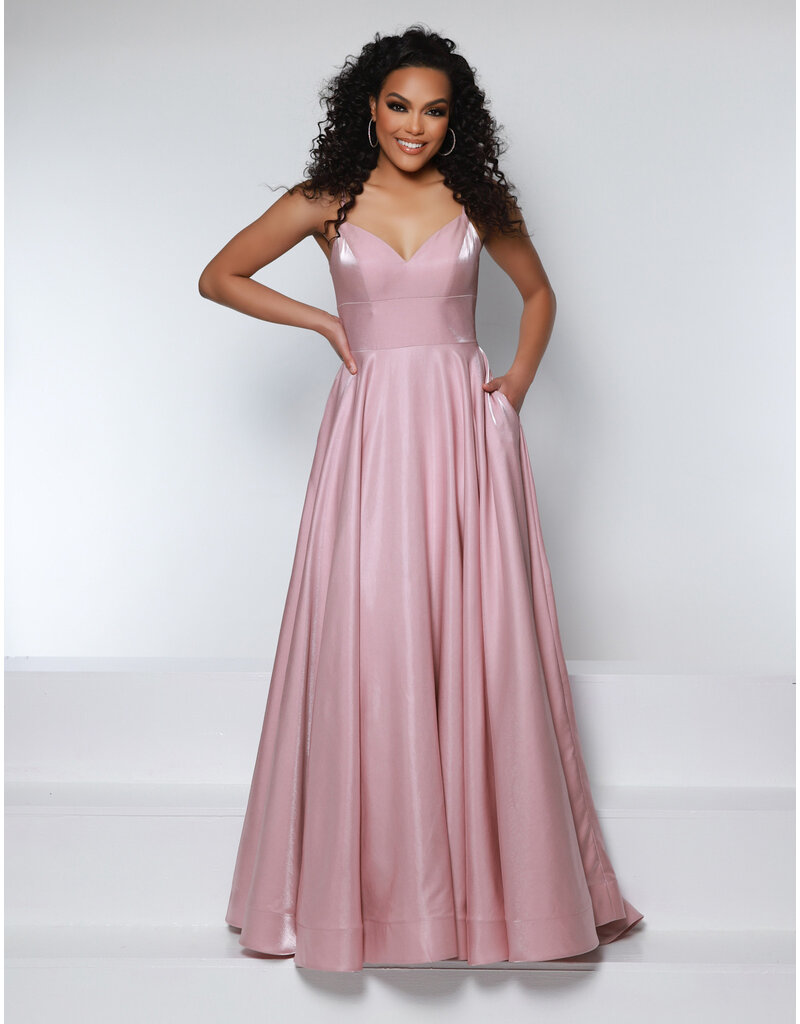 KATE PARKER Spaghetti strap shimmer satin a-line criss cross back 25942