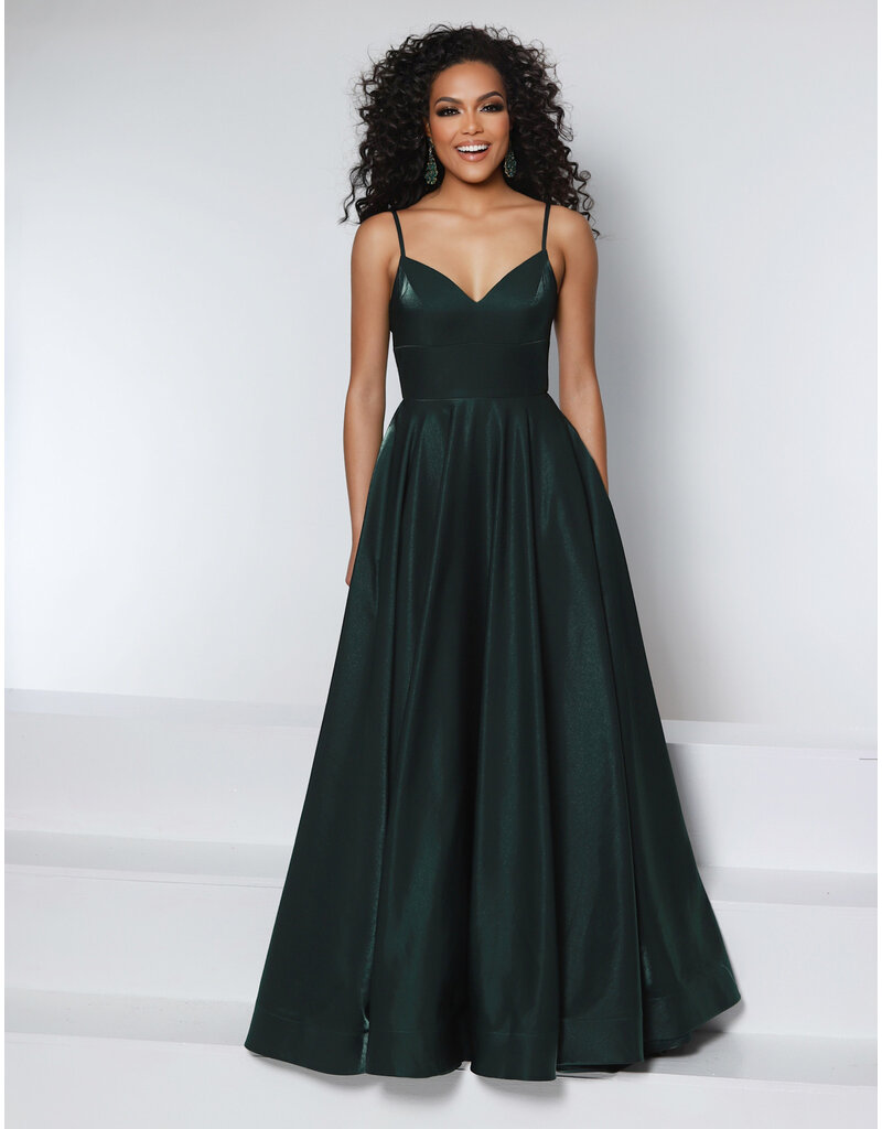 KATE PARKER Spaghetti strap shimmer satin a-line criss cross back 25942