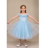 Off the shoulder corset bodice tea-length gown 8341