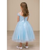 Off the shoulder corset bodice tea-length gown 8341