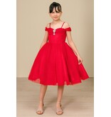 Off the shoulder corset bodice tea-length gown 8341