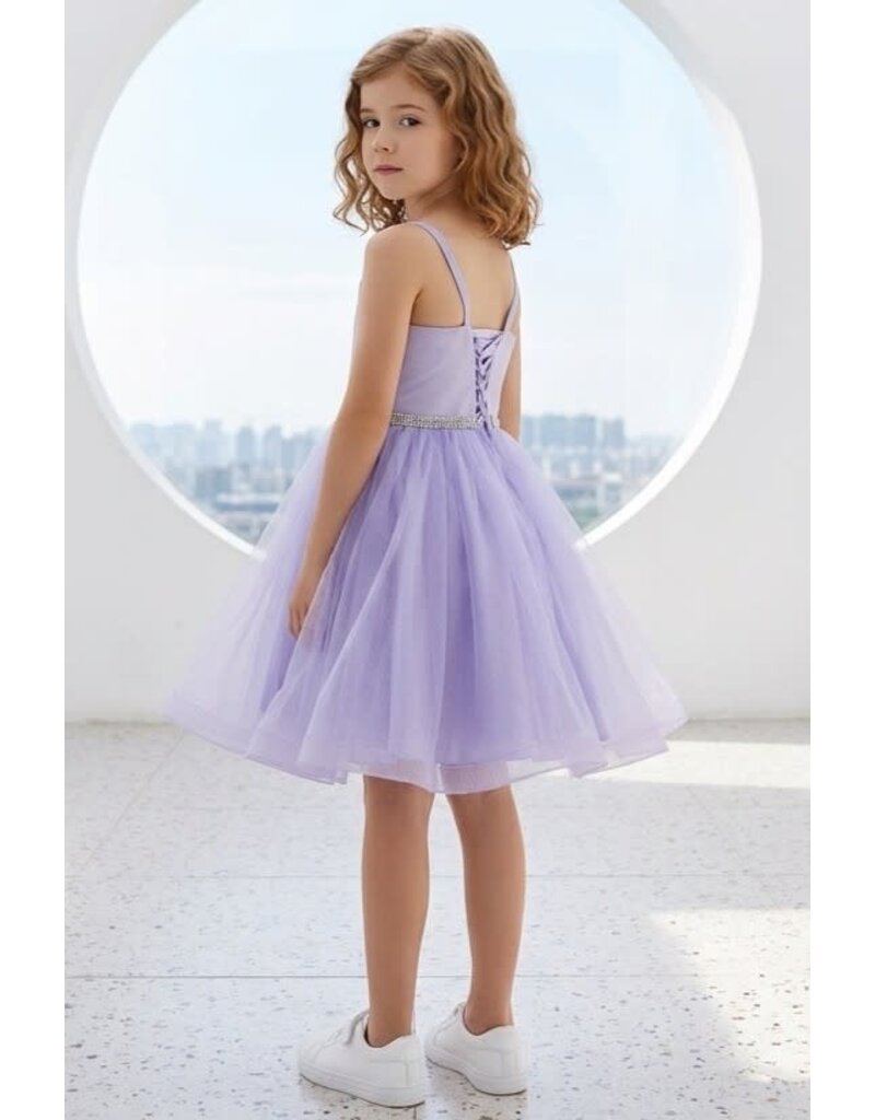 Spaghetti strap beaded belt tulle short skirt lace up back 9184