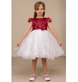 Bubble sleeve beaded bodice two tone short gown 9185