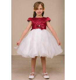 Bubble sleeve beaded bodice two tone short gown 9185