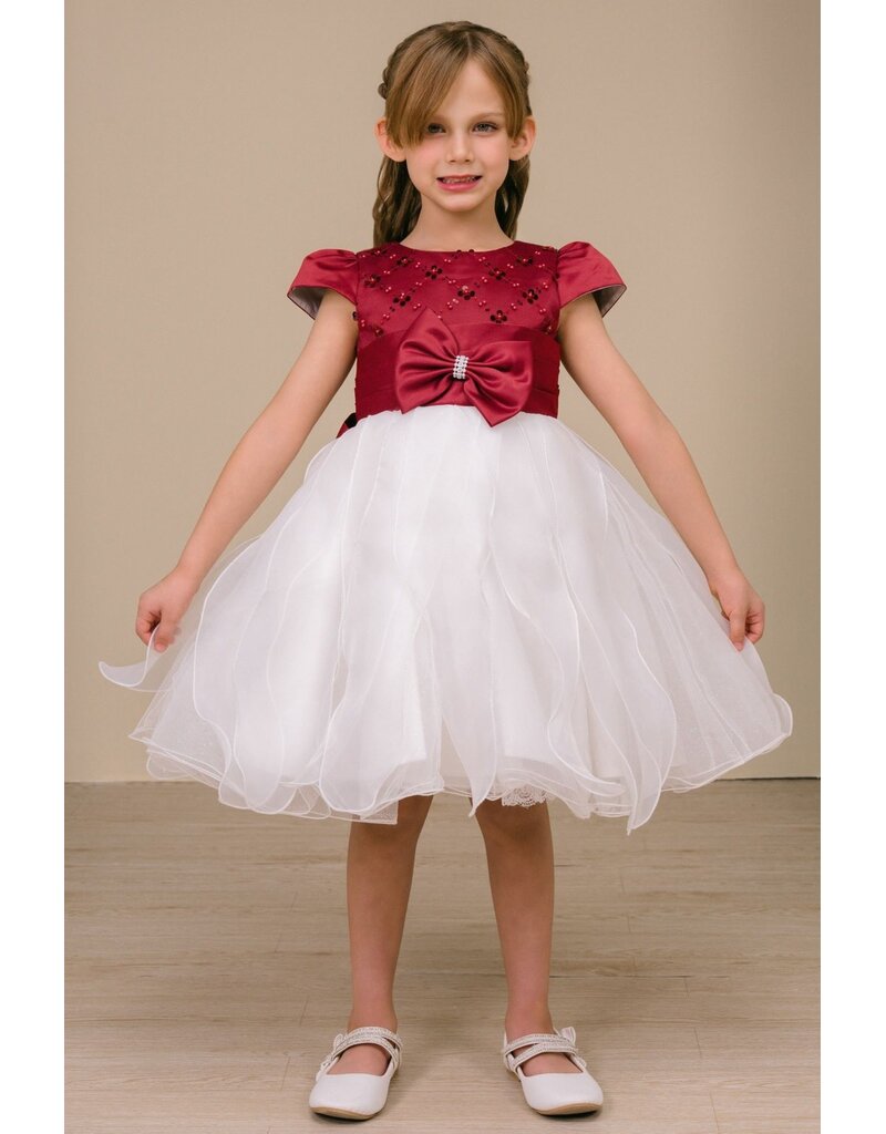 Bubble sleeve beaded bodice two tone short gown 9185