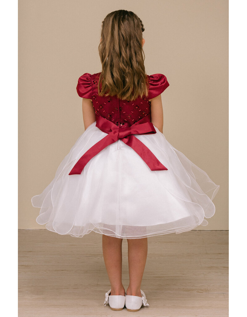 Bubble sleeve beaded bodice two tone short gown 9185