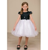 Bubble sleeve beaded bodice two tone short gown 9185