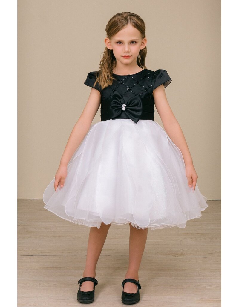 Bubble sleeve beaded bodice two tone short gown 9185