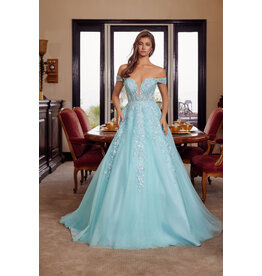 Off the shoulder sequin lace ballgown corset back H126881