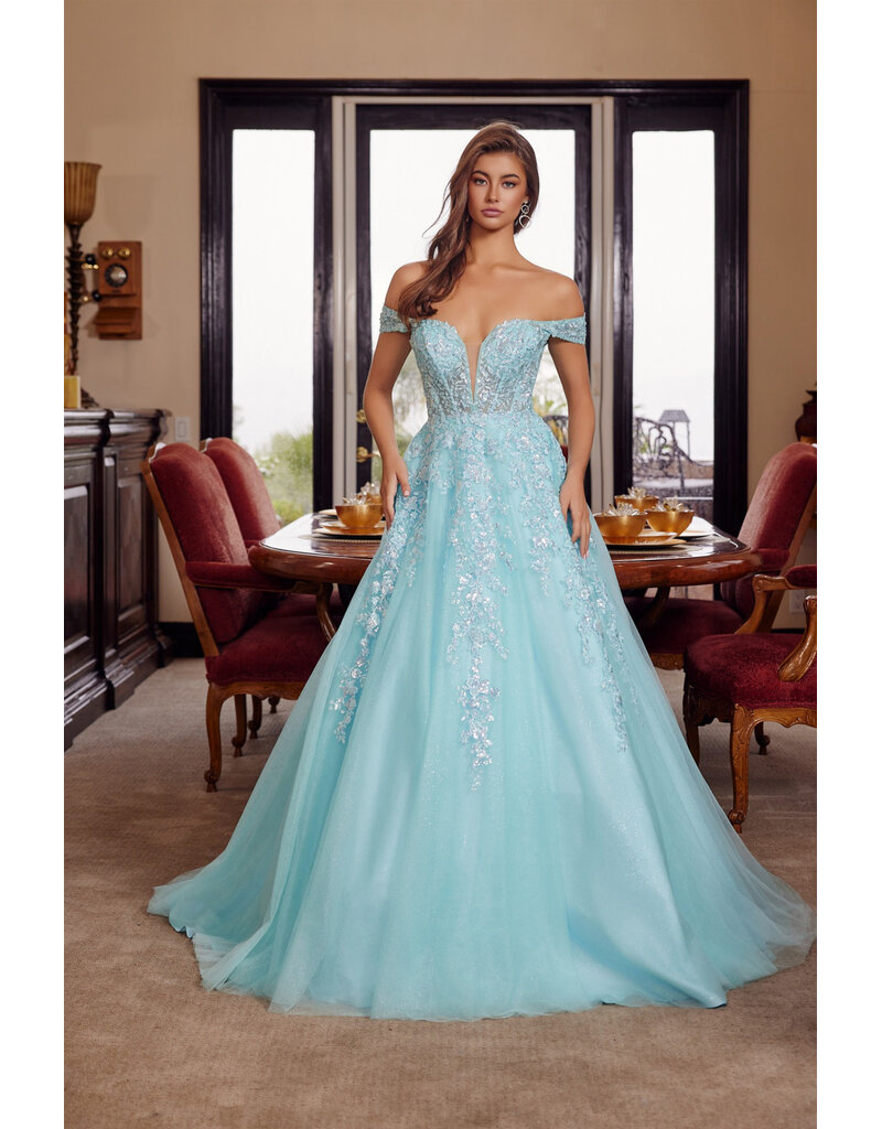 Off the shoulder sequin lace ballgown corset back H126881