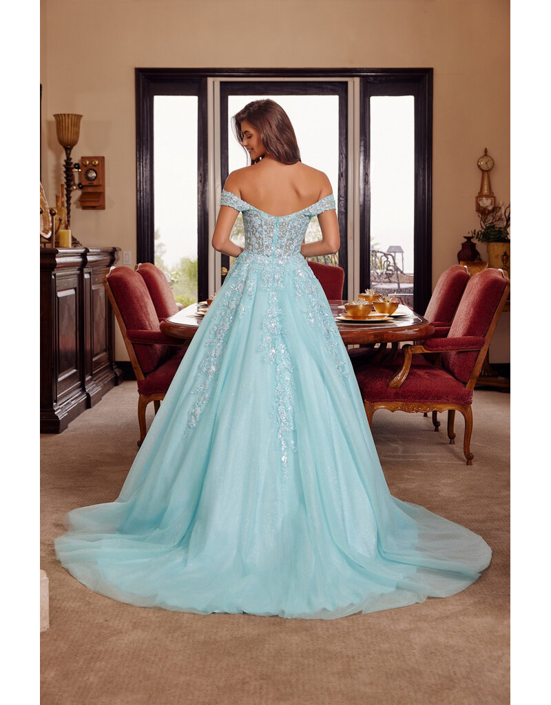 Off the shoulder sequin lace ballgown corset back H126881