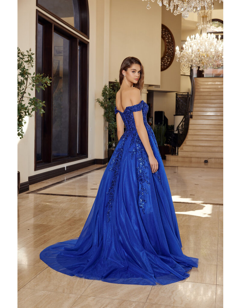 Off the shoulder sequin lace ballgown corset back H126881