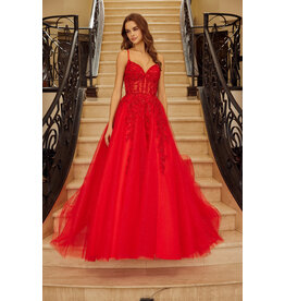 Spaghetti strap lace corset bodice ballgown H126883