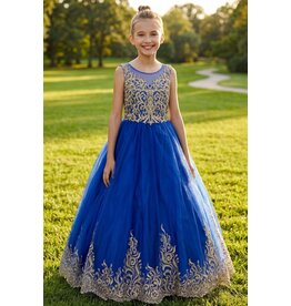 High neck gold embroidered/beaded tulle ballgown 8004X