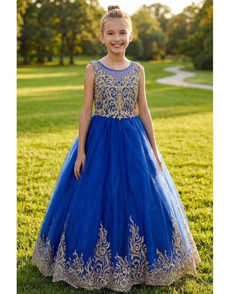 High neck gold embroidered/beaded tulle ballgown 8004X