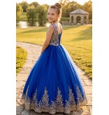 High neck gold embroidered/beaded tulle ballgown 8004X