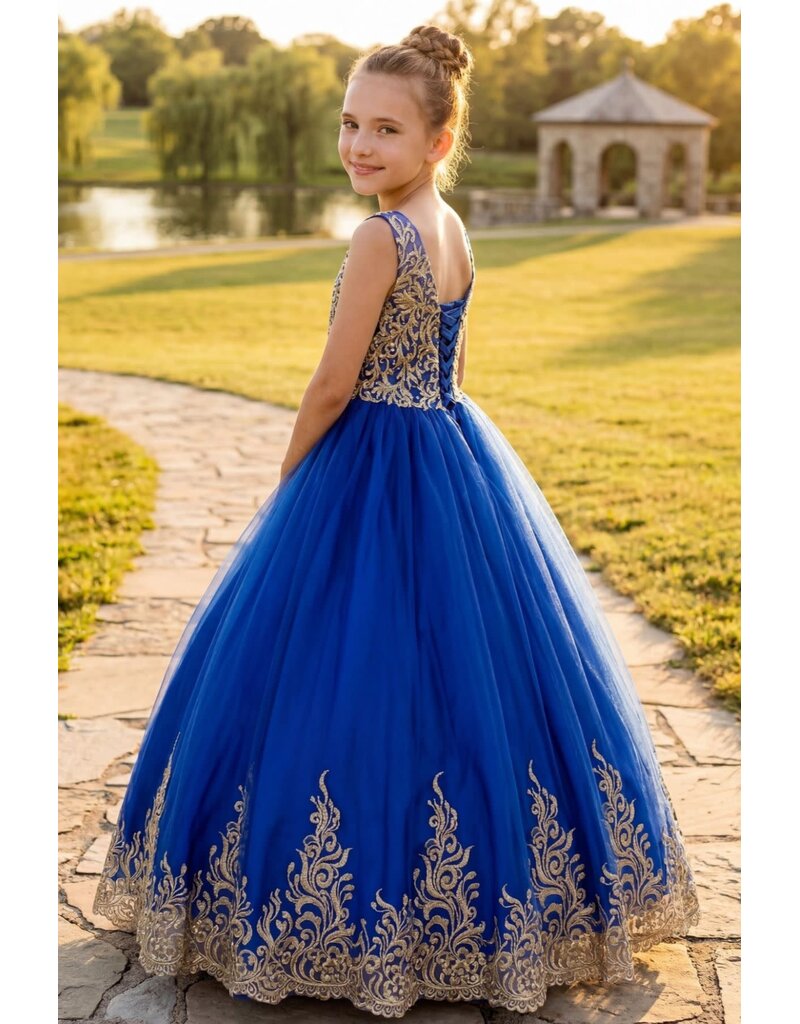 High neck gold embroidered/beaded tulle ballgown 8004X