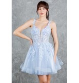 Sequin lace corset bodice tulle ruffle short gown 8298J