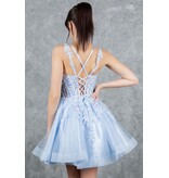 Sequin lace corset bodice tulle ruffle short gown 8298J