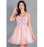 Sequin lace corset bodice tulle ruffle short gown 8298J