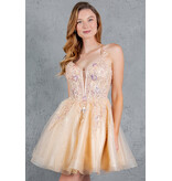 Sequin lace corset bodice tulle ruffle short gown 8298J