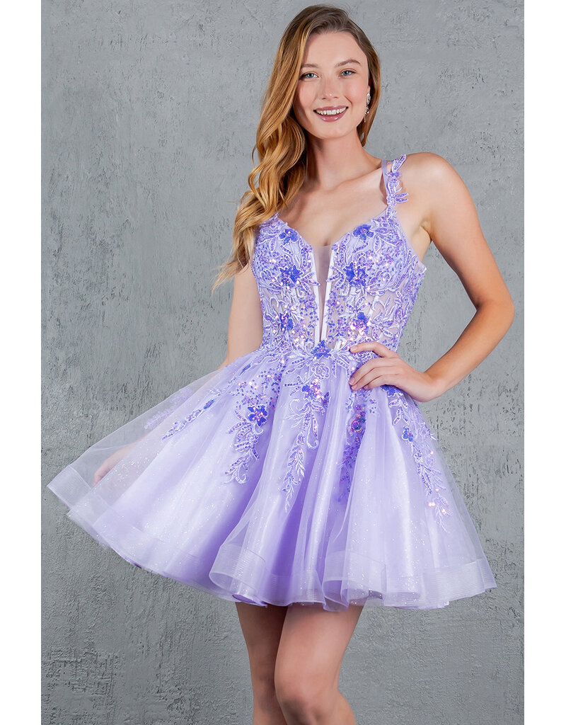 Sequin lace corset bodice tulle ruffle short gown 8298J