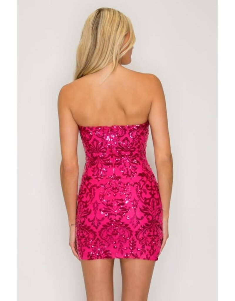 LOVESOME Strapless fitted sequin zip up short gown CD30950
