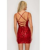 LOVESOME Double strap sequin fitted lace up back short gown CD31018