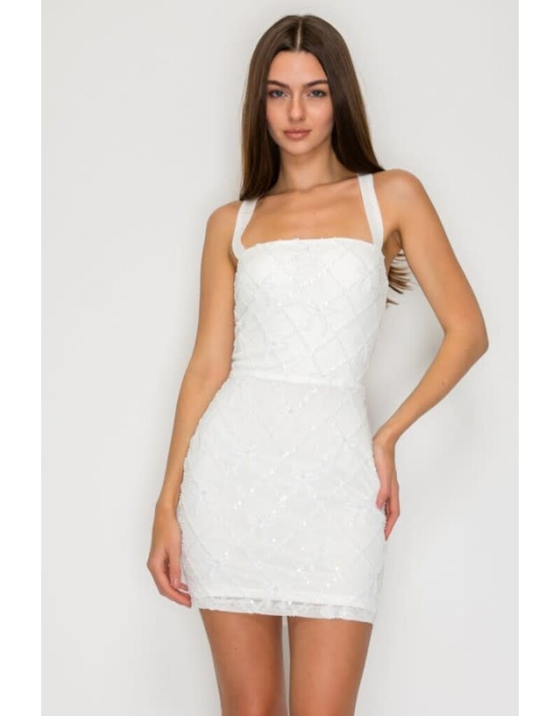 LOVESOME Lace up Tank beaded bow fitted short gown CD55647
