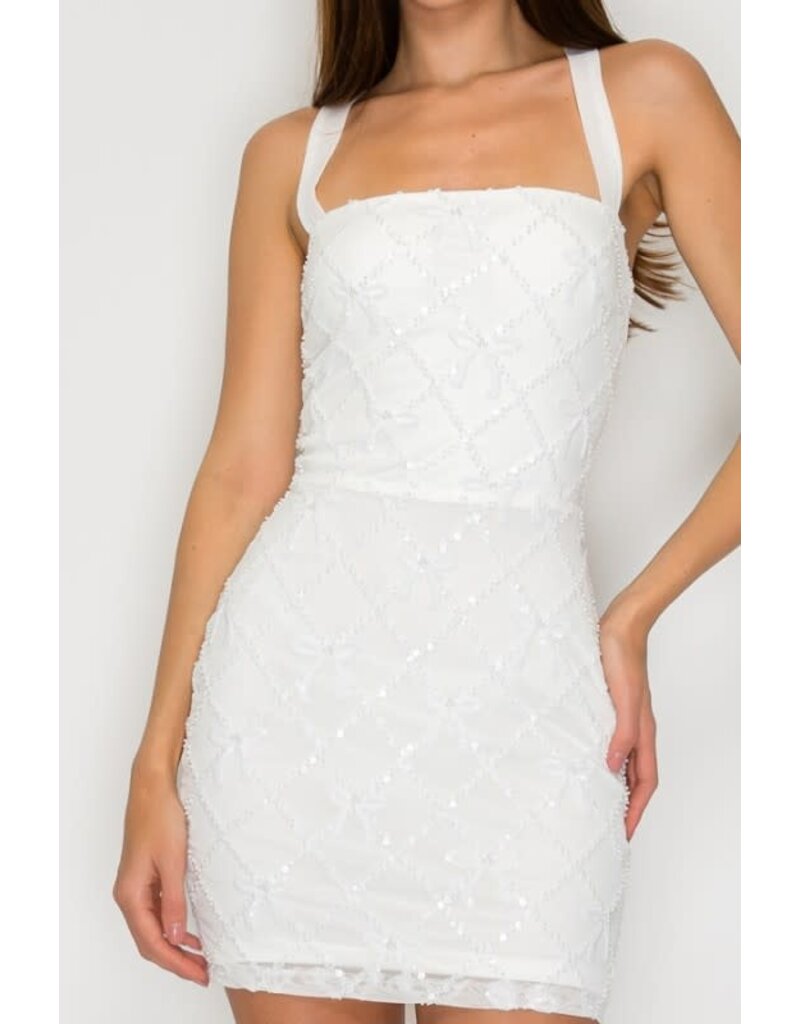 LOVESOME Lace up Tank beaded bow fitted short gown CD55647