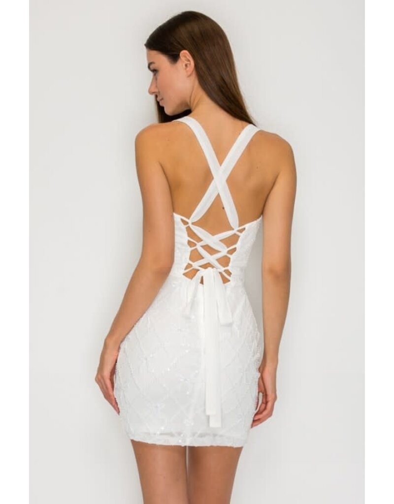 LOVESOME Lace up Tank beaded bow fitted short gown CD55647